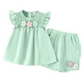 thumbnail image 1 of SJLDQY Toddler Baby Girl Outfits Summer Clothes 3D Flower Ruffle Sleeveless Smocked Tunic Top Shorts 2Pc Sets, 1 of 1