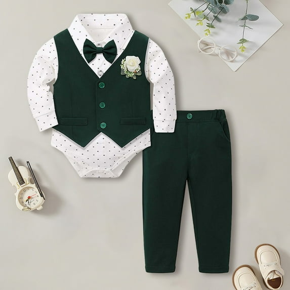 SJLDQY Toddler Boy Outfits Clothes Suits Tuxedo Gentleman Formal Dress Shirt+Vest+Pants Suit Set 0-3 Months
