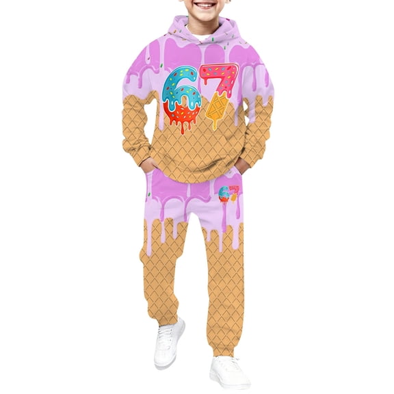 SJLDQY Toddler Boys 67 Outfit Set 2 Peice Clothes Sets For kids Six Seven Graphic Long Sleeve Pullover Hoodies Sweatpants Soft Loose Cozy Spring Fall Clothing Set