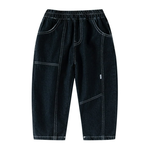 SJLDQY Toddler Boys Jeans Wide Leg Jeans for Boys Elastic Waist Lightweight Denim Trousers Comfy Childs Dailywear