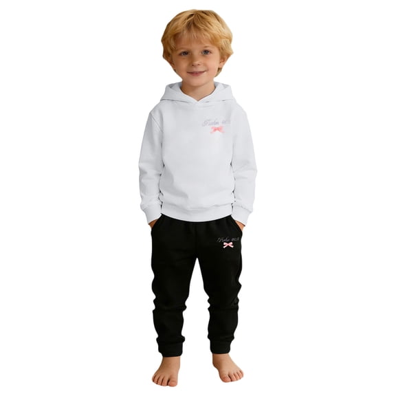 SJLDQY Toddler Boys Outfit Set 2 Peice Clothes Sets For kids Bowknot Graphic Long Sleeve Pullover Hoodies Sweatpants Soft Loose Cozy Spring Fall Clothing Set