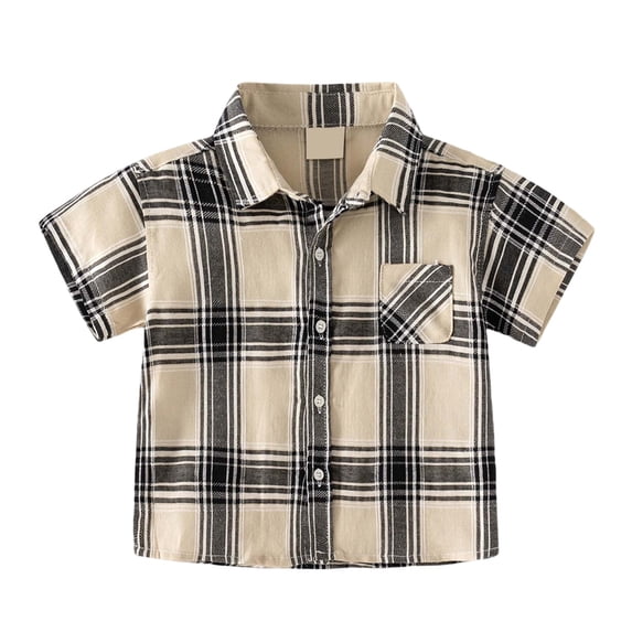 SJLDQY Toddler Boys Plaid Shirt Short Sleeve Button Down Shirts for Boys Casual Soft Summer Tops Size 1-6Y