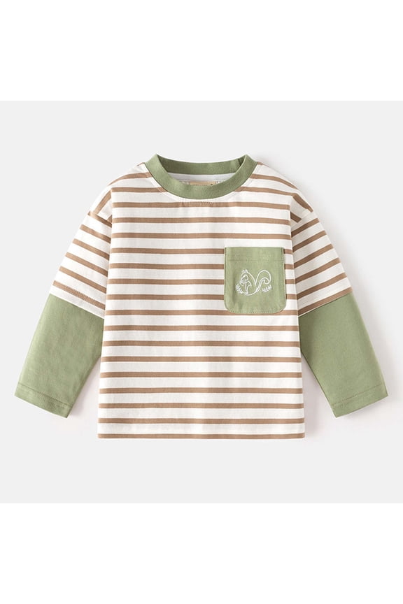 Toddler Boys T Shirt Girls Autumn Long Sleeve Stripe Cartoon Prints Clothing Green 2-3 Years