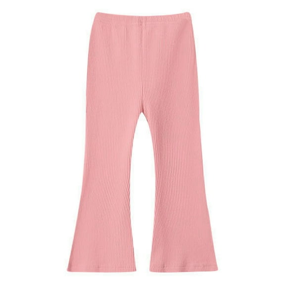 SJLDQY Toddler Girls Pants Wide Leg Flared Pants for Girls Solid Color Ribbed High Waist Kids Fall Leggings