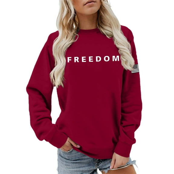 SJLDQY Unisex Freedom Sweatshirts Letter Graphic Patriotic Freedom Sweatshirt For Women Long Sleeve A True Patriot Fleece Lined Hoodie Sweatshirt