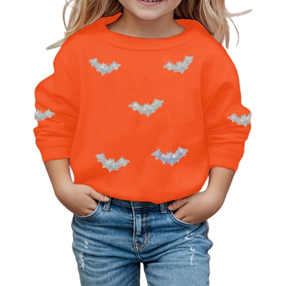 SJLDQY Unisex Kids Halloween Sweatshirts Hallowmas Bat Graphic Long Sleeve Crewneck Sweatshirt Fall Winter Lined Warm Pullover Tops