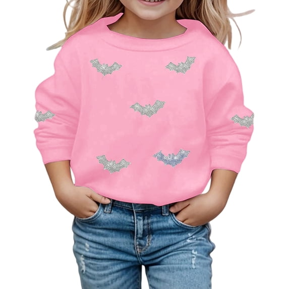 SJLDQY Unisex Kids Halloween Sweatshirts Hallowmas Bat Graphic Long Sleeve Crewneck Sweatshirt Fall Winter Lined Warm Pullover Tops