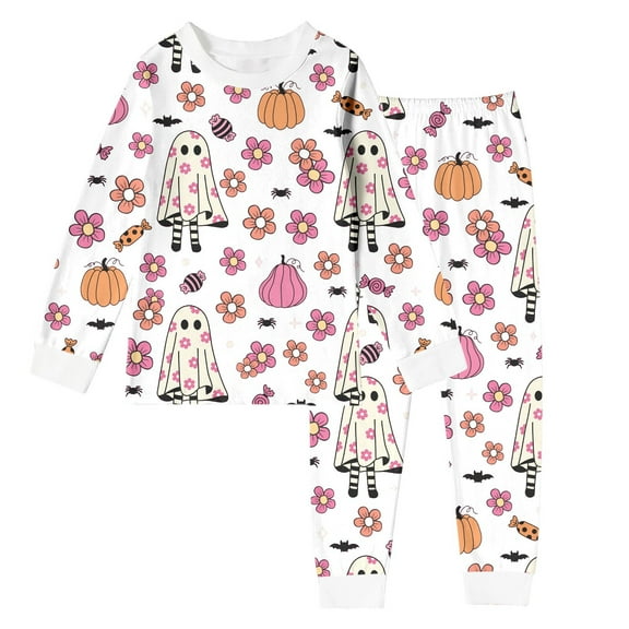 SJLDQY Unisex Toddler Boys Girls Pajamas Sets Hallowmas Pumpkin Ghost Pajama Tops Pants 2 Peice Pjs Set Soft Comfy Winter Homewear Loungewear