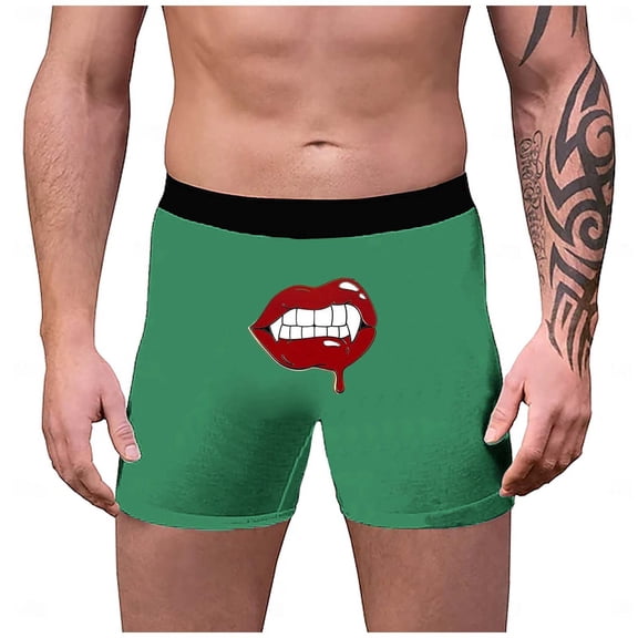 SJLDQY Valentines Men's Underwear Boxer Briefs Valentine's Day Sexy Lip Graphic Boxer Briefs for Men Soft Breathable Boxer Shorts for Men