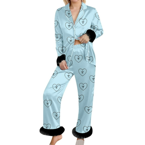 SJLDQY Valentines Women's Pajamas Set 2 Peice Pjs Set for Women Valentine's Day Love Heart Graphic Long Sleeve Pajama Tops Pants Soft Comfy Homewear Sleepwear Outfits