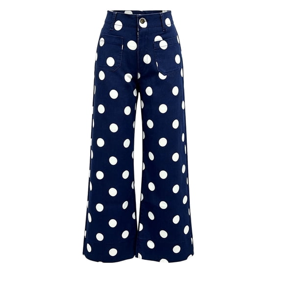 SJLDQY Wide Leg Jeans for Women High Waisted Trendy Denim Pants Polka Dot Stretchy Casual Denim Jeans with Pockets