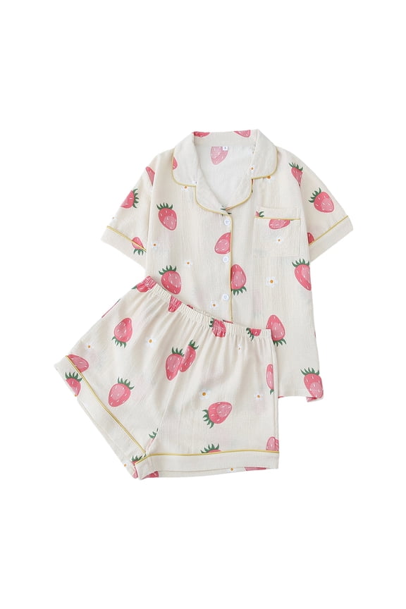 Women's Pajamas Set 2 Peice Pjs Set for Women Casual Strawberry Graphic Short Sleeve Pajama Tops Shorts Soft Comfy Homewear Sleepwear Outfits