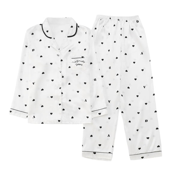 SJLDQY Women's Satin Pajamas Set 2 Piece Long Sleeve Loungewear Sets Silk Pjs Printed Loungewear Button Down Sleepwear