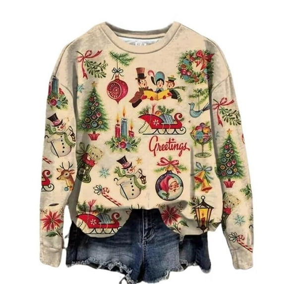 SJLDQY Women's Sweatshirt Xmas Graphic Print Sweatshirts for Women Trendy Hoodies Long Sleeve Fashion Crewneck Tops 2025 Fall Winter Clothes