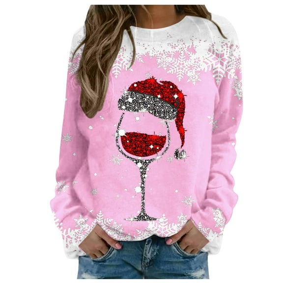 SJLDQY Women's Sweatshirts Xmas Graphic Sparkly Sweatshirts for Women Trendy Hoodies Long Sleeve Fashion Crewneck Tops 2025 Fall Winter Clothes