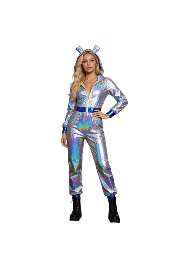 Womens Alien Dress Up Fashion Metallic Jumpsuit Funny Stage Performance Bodysuits