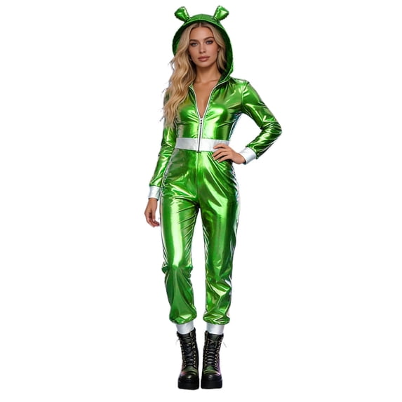 SJLDQY Womens Alien Dress Up Fashion Metallic Jumpsuit Funny Stage Performance Bodysuits