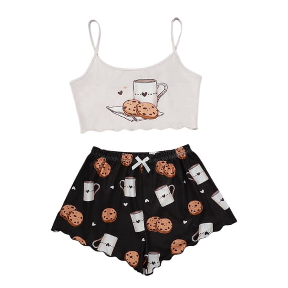 SJLDQY Womens Cami Pajama Sets 2 Piece Tank Tops and Shorts Loungewear Printed Sleepwear Soft Pjs Sets for Womens