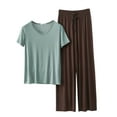thumbnail image 1 of SJLDQY Womens Linen Pajamas Set Button Down Long Sleeve Shirts and Wide Leg Pants Loungewear Sets for Women Solid Color 2 Piece Comfy Nightwear, 1 of 4