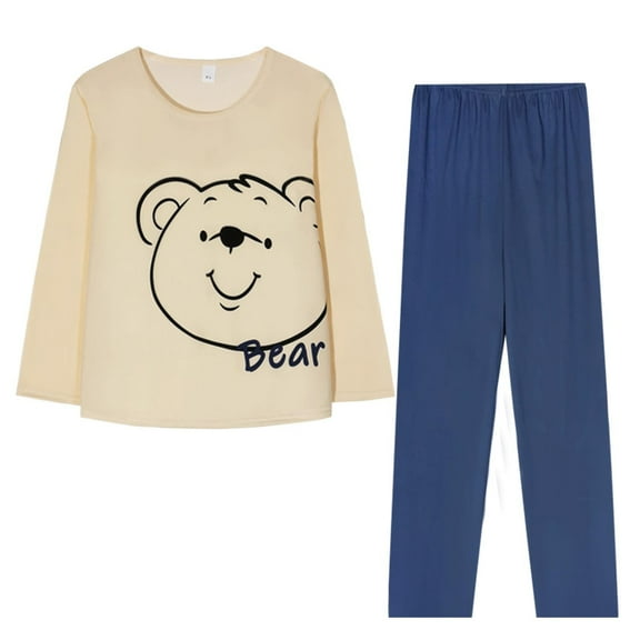 SJLDQY Womens Pajamas Set 2 Peice Pjs Set for Women Cartoon Bear Graphic Long Sleeve Pajama Tops Pants Soft Comfy Homewear Sleepwear Outfits