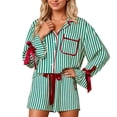 thumbnail image 1 of SJLDQY Womens Satin Pajama Sets Cute Button Down Long Sleeve Top and Shorts Pj Sets Striped Bow Tie 2 Piece Loungewear Set, 1 of 4