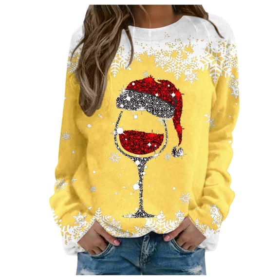 SJLDQY Womens Sweatshirt Xmas Graphic Sparkly Sweatshirts for Women Trendy Hoodies Long Sleeve Fashion Crewneck Tops 2025 Fall Winter Clothes