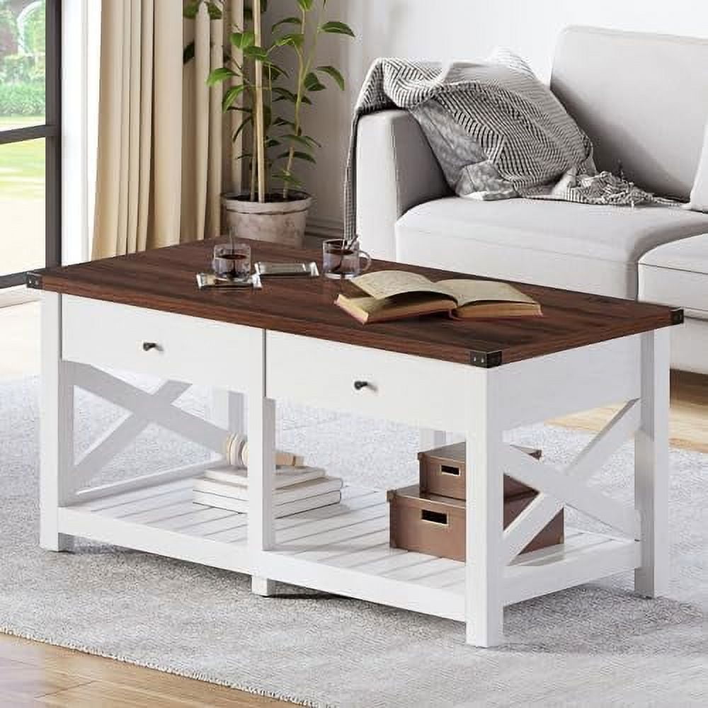 SJOPLMN Coffee Table Farmhouse for Living Room Rustic Coffee Table with
