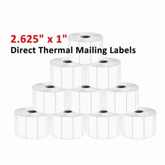 SJPACK 10 Rolls 1" x 2 5/8" Direct Thermal FBA SKU Blank Labels Barcode DIY Logo Sticker for Rollo & Zebra Printer (2000/roll)