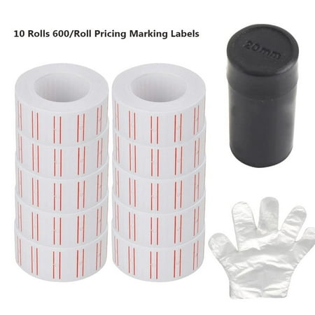 SJPACK 10 Rolls 6000 Price Gun Labels Paper for Mx-5500 Labeller White Pricemarker Stickers (6000 Labels) + 1 PCS Refill Ink Roll