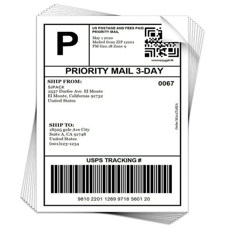SJPACK 100 Full Sheets Labels, 8.5" x 11" Shipping Labels, Blank White Permanent Adhesive Sticker Paper for Laser/Inkjet Printer