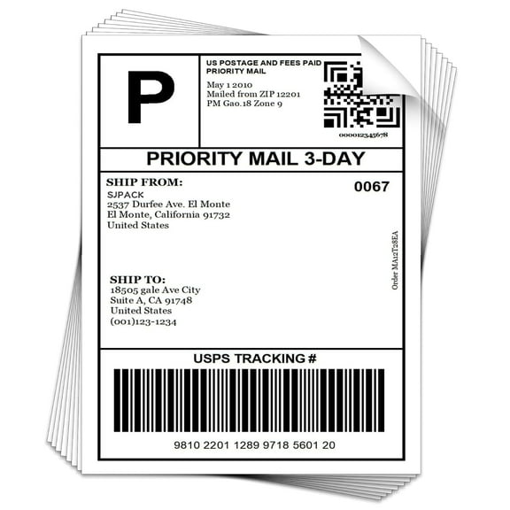 SJPACK 100 Full Sheets Labels, 8.5" x 11" Shipping Labels, Blank White Permanent Adhesive Sticker Paper for Laser/Inkjet Printer
