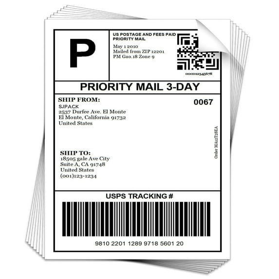 SJPACK 100 Full Sheets Labels, 8.5" x 11" Shipping Labels, Blank White Permanent Adhesive Sticker Paper for Laser/Inkjet Printer