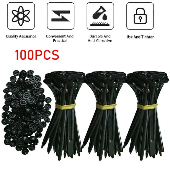 SJPACK 100 Pcs Universal Nylon Cable Tie Buckle, Self-Locking Zip Ties Holder Kit for Car Fender Bumper Repair, Home, Garage, Black