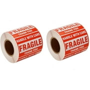 SJPACK 1000 Fragile Stickers 2 Rolls 2'' x 3'' Fragile - Handle with Care - Thank You Shipping Labels Stickers (500 Labels/Roll)