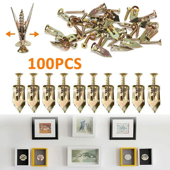 SJPACK 100PCS Self Drilling Drywall Anchors Screws Kit Hollow Wall Anchor Expansion
