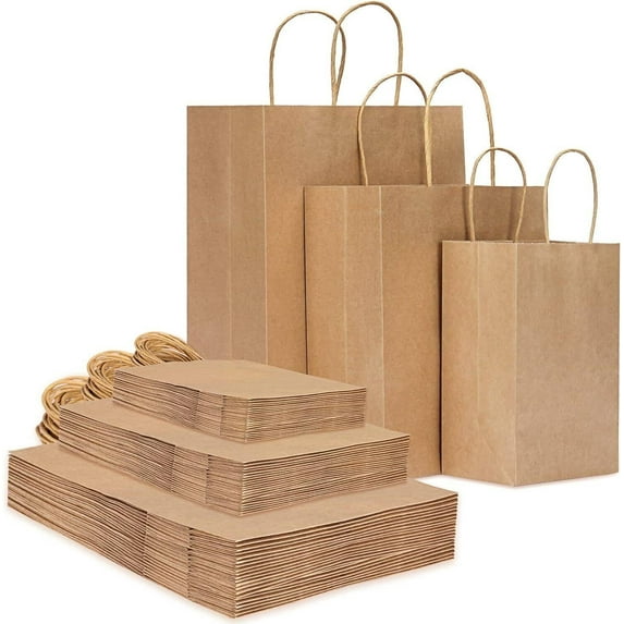 SJPACK 100Pcs Gift Bags Small Paper Bags with Handles Bulk Kraft Brown Paper Shopping Wedding Birthday Party Favor Gift Bags For Goody Craft