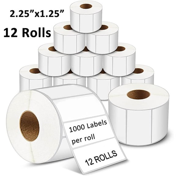SJPACK 12 Rolls 2.25"x1.25" 1000/Roll Direct Thermal Shipping Labels Barcode Self-Adhesive SKU UPC Label for Zebra & Rollo