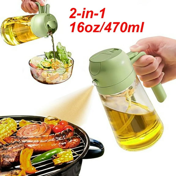 SJPACK 16oz 2-in-1 Olive Oil Dispenser Glass Bottle Sprayer Spray for Kitchen Cooking BBQ Green 470ml
