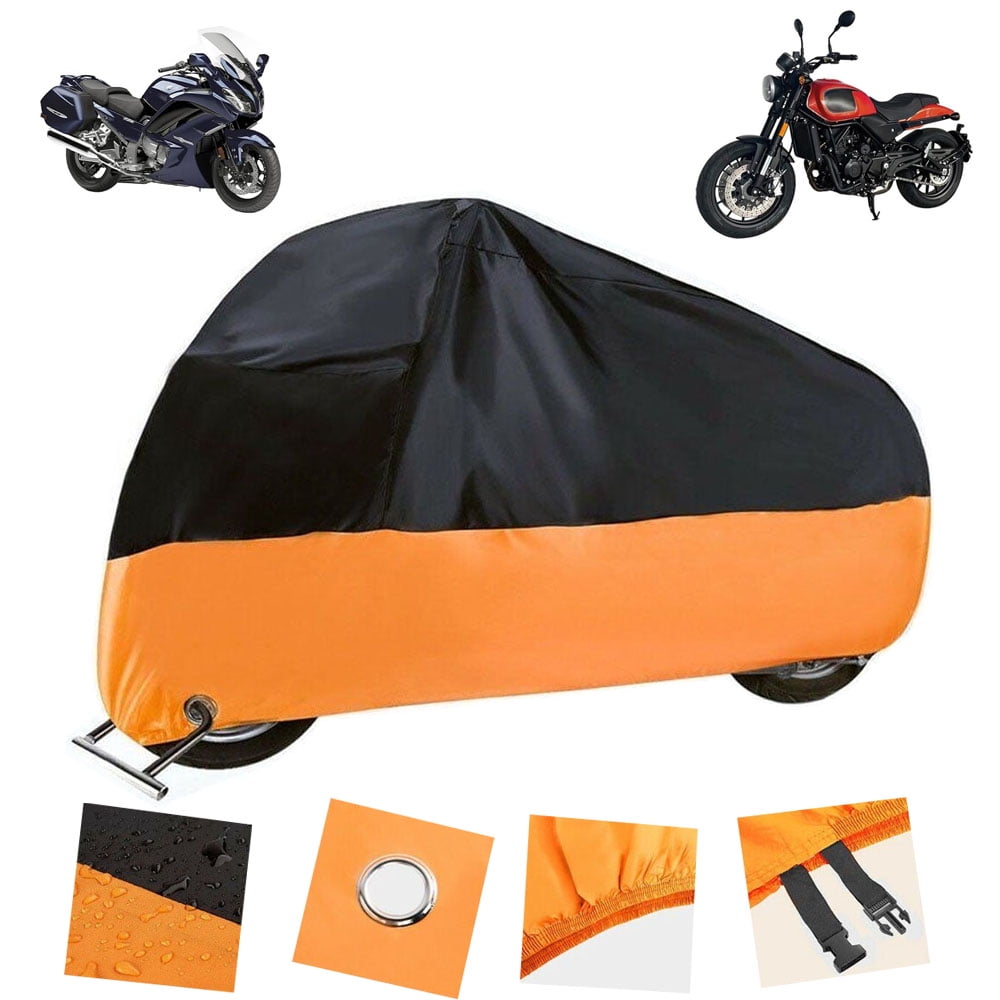 SJPACK 190T Motorcycle Cover Black+Orange Bike Outdoor Waterproof Rain Dust Sun UV Scooter Protector 104*41*49inch