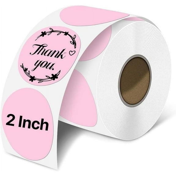 SJPACK 2 Inch Pink Direct Thermal Labels Round Circle Thermal Self-Adhesive Multi-Purpose Stickers for DIY Logo Design QR Code Name Tags 750 Labels/Roll