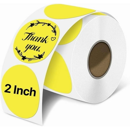 SJPACK 2 Inch Yellow Direct Thermal Labels Round Circle Thermal Self-Adhesive Multi-Purpose Stickers for DIY Logo Design QR Code Name Tags 750 Labels/Roll