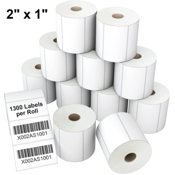SJPACK 2"x1" 12 Rolls Direct Thermal Barcode FBA SKU Sticker Labels,1300/Roll, for Rollo & Zebra Printer