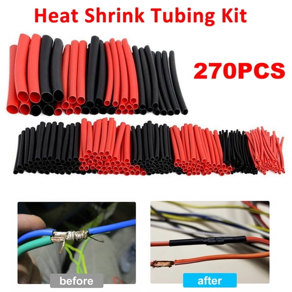 SJPACK 270Pcs Heat Shrink Tubing Insulation Shrinkable Tube 3:1 Wire Cable Sleeve Kit Black + Red
