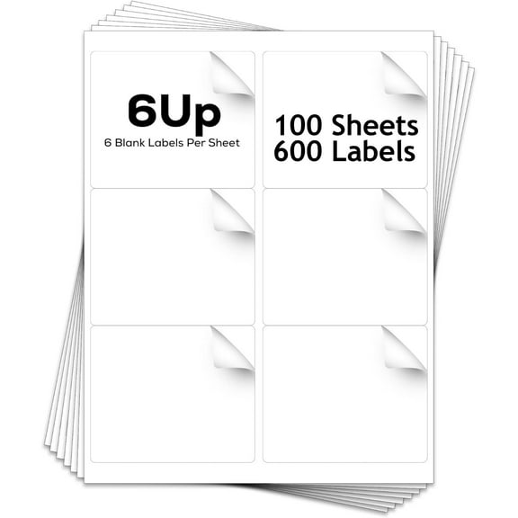SJPACK 3-1/3" x 4" Shipping Address FBA Labels, 6 UP White Blank Mailing Stickers for Laser and Ink Jet Printer 100 Sheets (600 Labels)