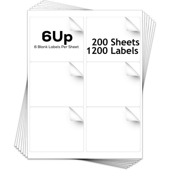 SJPACK 3-1/3" x 4" Shipping Address FBA Labels, 6 UP White Blank Mailing Stickers for Laser and Ink Jet Printer 200 Sheets (1200 Labels)
