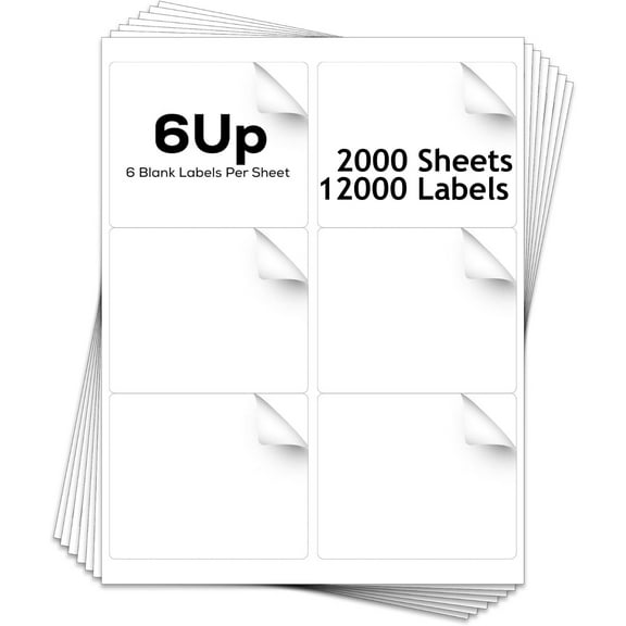SJPACK 3-1/3" x 4" Shipping Address FBA Labels, 6 UP White Blank Mailing Stickers for Laser and Ink Jet Printer 2000 Sheets (12000 Labels)
