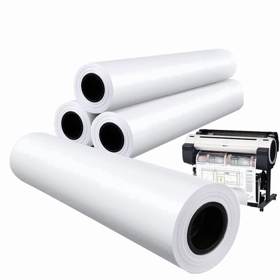 SJPACK 36"x150' 4 Rolls CAD Paper Rolls 20 lb Bond Plotter Paper 2" Core for CAD Printing on Wide Format Inkjet Printers
