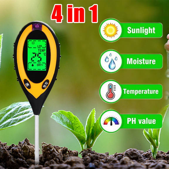 SJPACK 4 in 1 Soil Meter Digital PH Meter Soil Moisture Temperature Sunlight Test for Garden Farm Plant Care Lawns Indoor Outdoor Plants