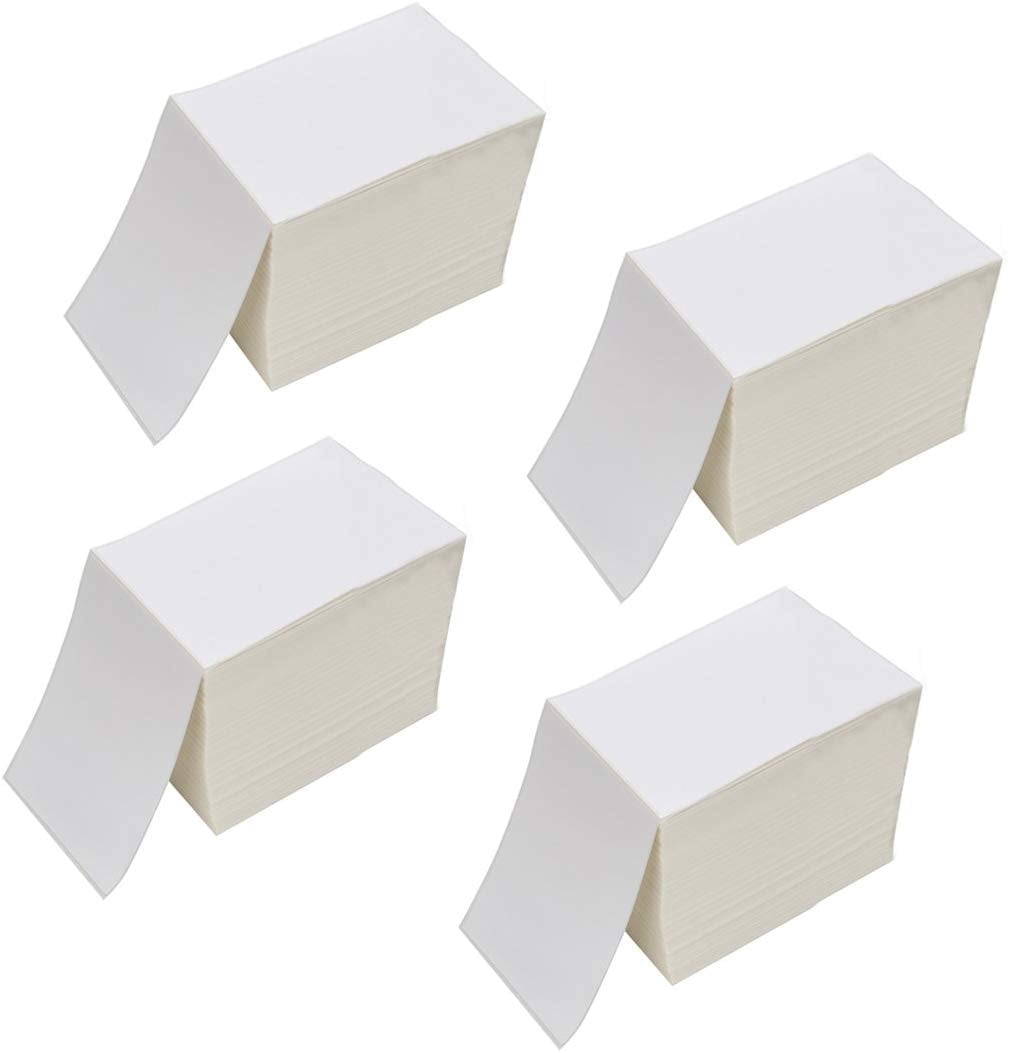 SJPACK 4" x 6" Fanfold Direct Thermal Labels - White Shipping Mailing Postage Labels, Perforated, Permanent Adhesive(4 Stacks - 4000 Labels)