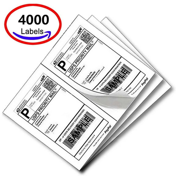 SJPACK 4000 Half Sheet Self Adhesive Shipping Labels for Laser & Inkjet Printers, 8.5 x 5.5 inches, White, Pack of 4000 Labels